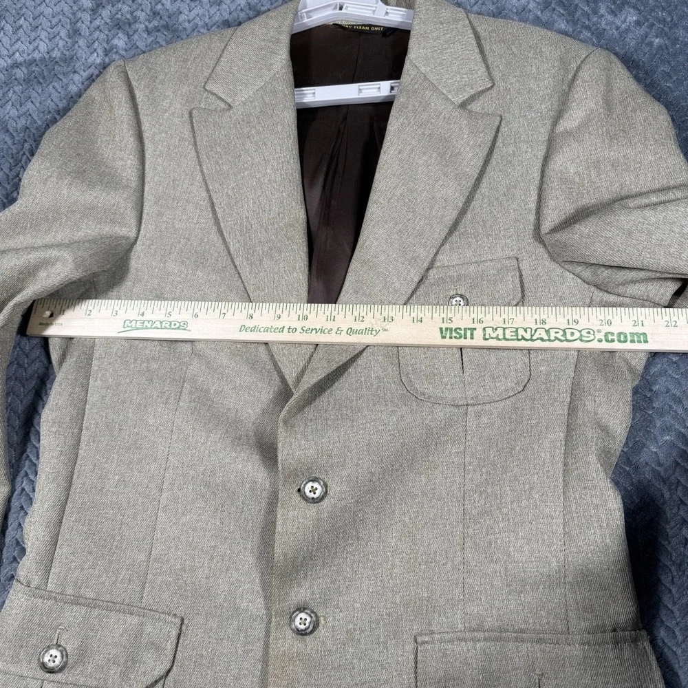 Vintage Men's Safari Field Jacket Blazer 44 Tan Elbow Patch Poly‎ Blend Ejoven